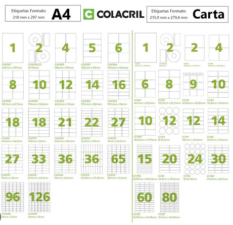 Etiquetas Adesivas A4 Colacril