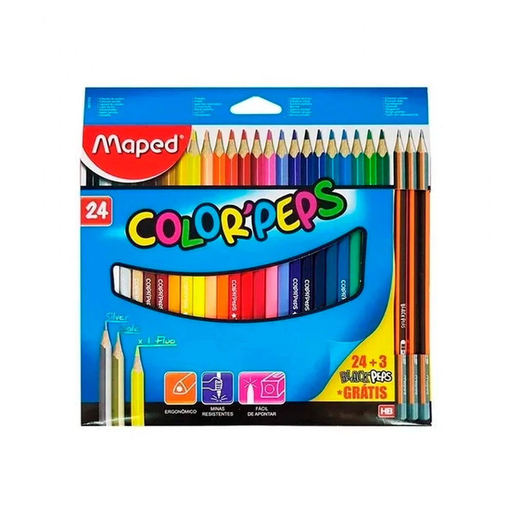 Lápis de Cor Color Peps 24 Cores + 3 Lápis Preto MAPED