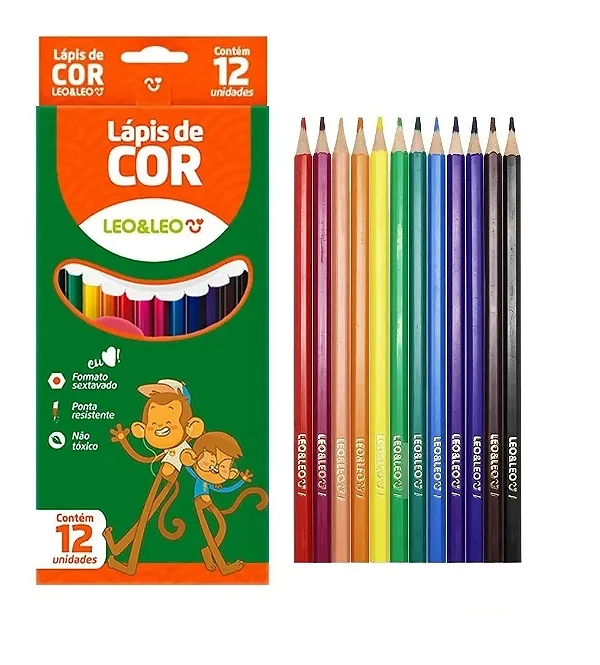 Lápis de Cor Sextavado 12 Cores LEO & LEO