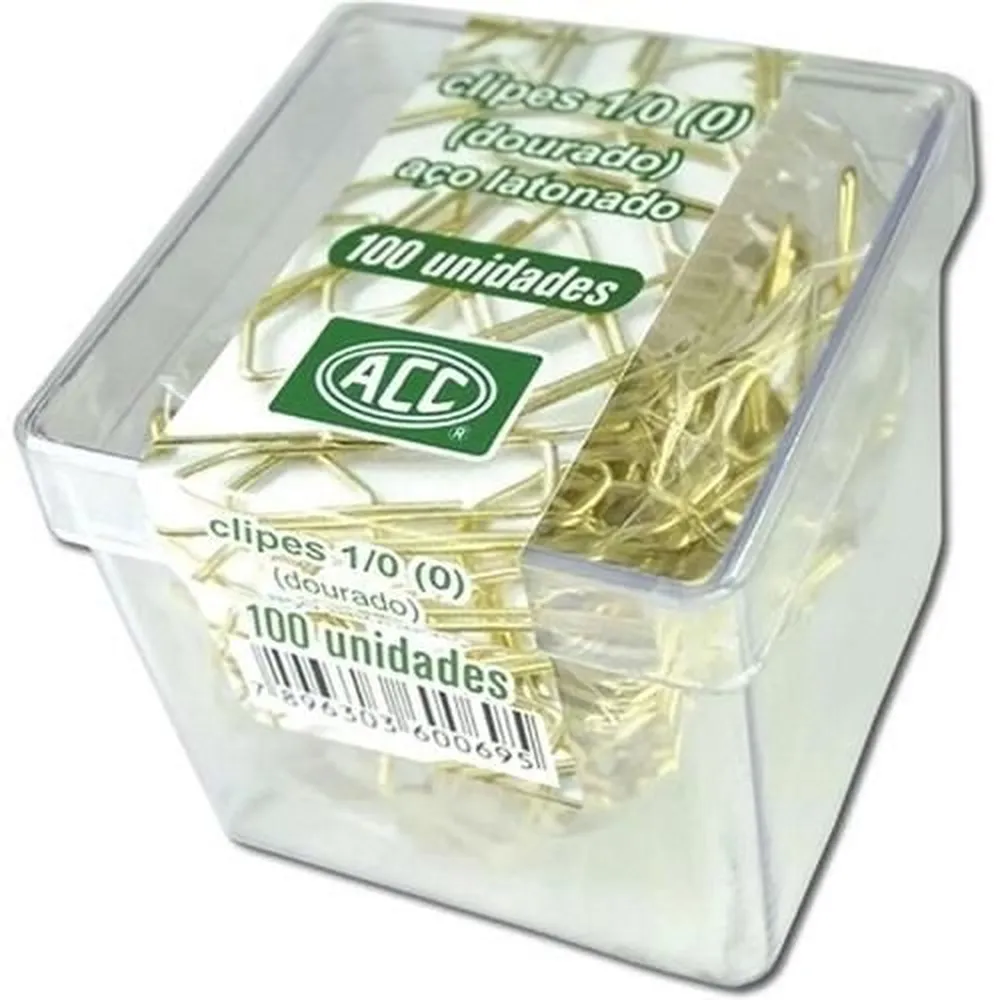 Caixa de Clips 1/0 Dourado Aço Latonado c/100 Unidades – ACC
