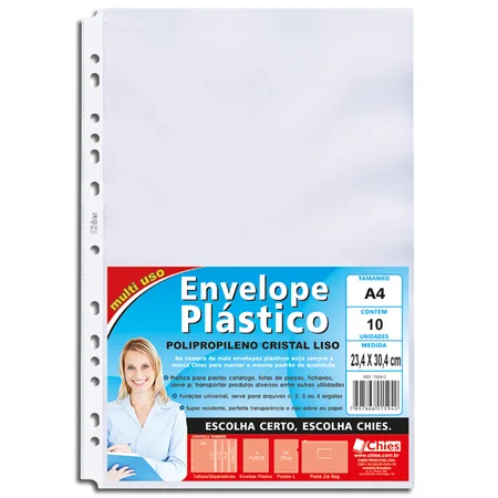 Envelope Plástico PP A4 Cristal c/13 Furos CHIES