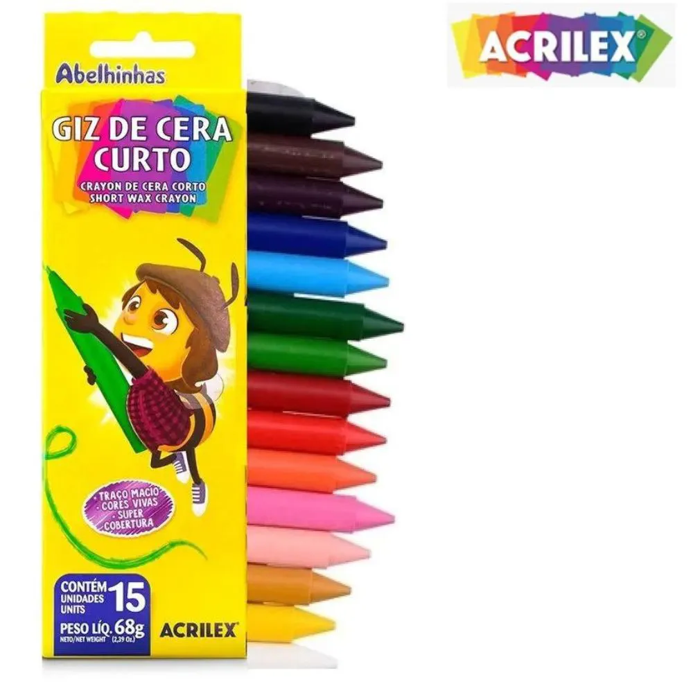 Giz de Cera Curto 15 Cores ACRILEX